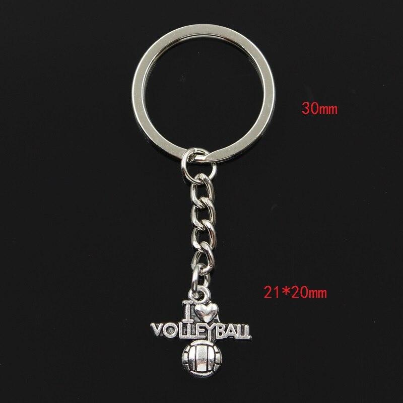 Fashion 30mm Key Ring Metal Key Chain Keychain Jewelry Antique Bronze Plated I Love Volleyball 21x20mm Pendant