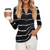 Женская модная повседневная футболка с лацканами и полосатым лоскутным принтом, топ с рукавом семь четвертей