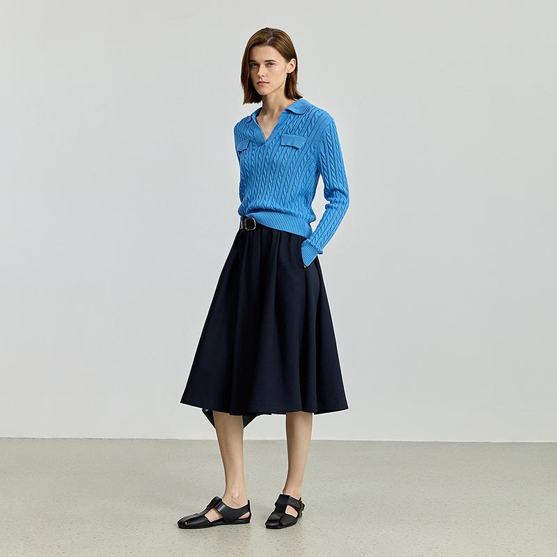 LILY navy blue umbrella skirt A-line skirt