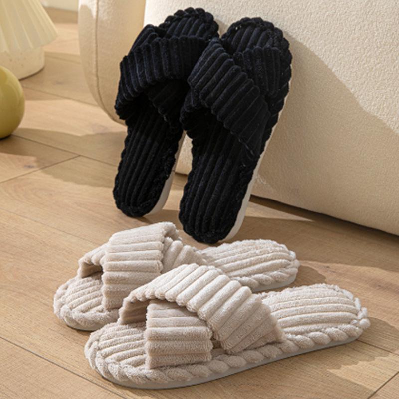Unisex Corduroy Open-Toe Slippers: Warm, Fashionable, for Fall & Winter