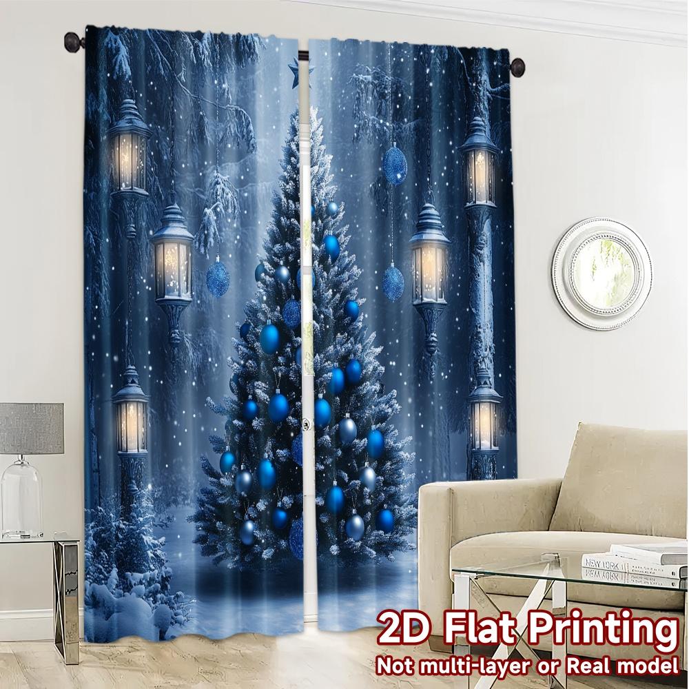 2Pcs,Curtains Blue Christmas Forest Lanterns (2) Popular Creative Curtains Versatile Fabric Curtains Versatile All For Bedroom,