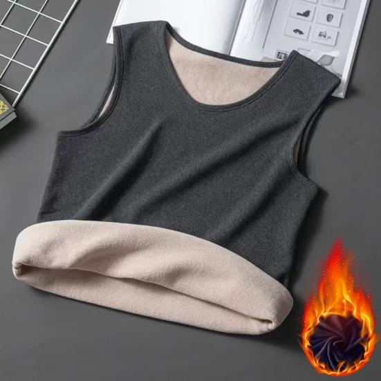Men Vest V-Neck Sleeveless Slim Fit Pullover Tops Solid Color Casual Base Shirt Thickened Velvet Lining Camisole