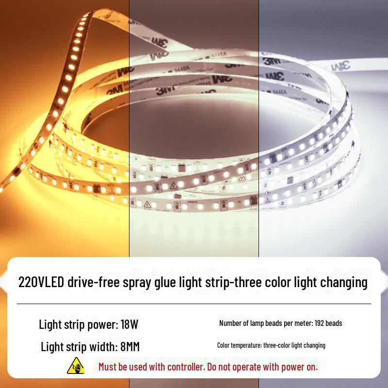 220V LED Self-Adhesive Linear Light Strip, 2835 Soft Light for Troughs and Counters, Driver-Free.