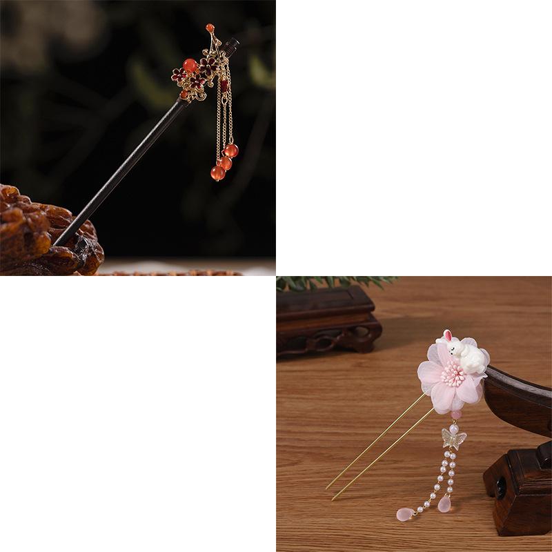 Jade Rabbit Tassel Hairpin: Traditional Qipao Updo Accessory for Women