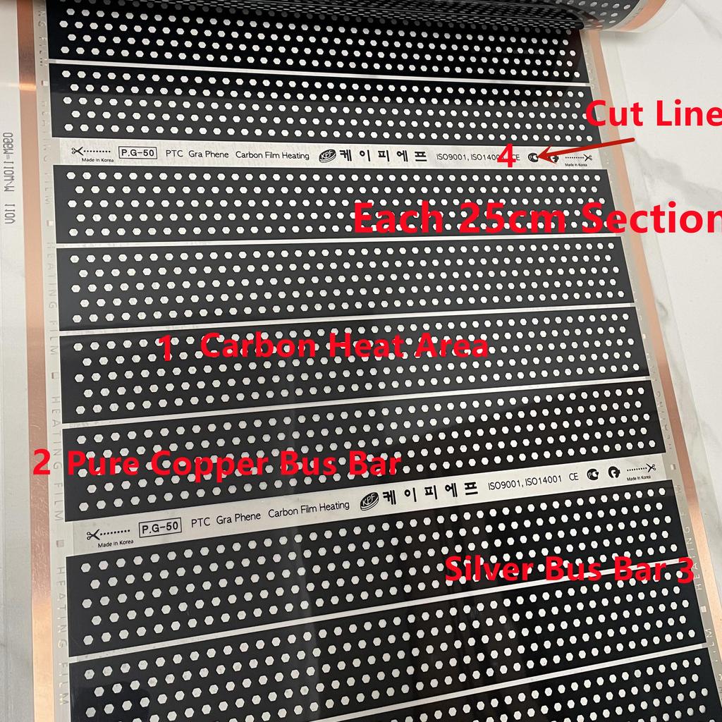 110V Infrared Heating Film 50cm Wide 220w/m2 Warm Mat Electric Warm Floor System Made In Korea