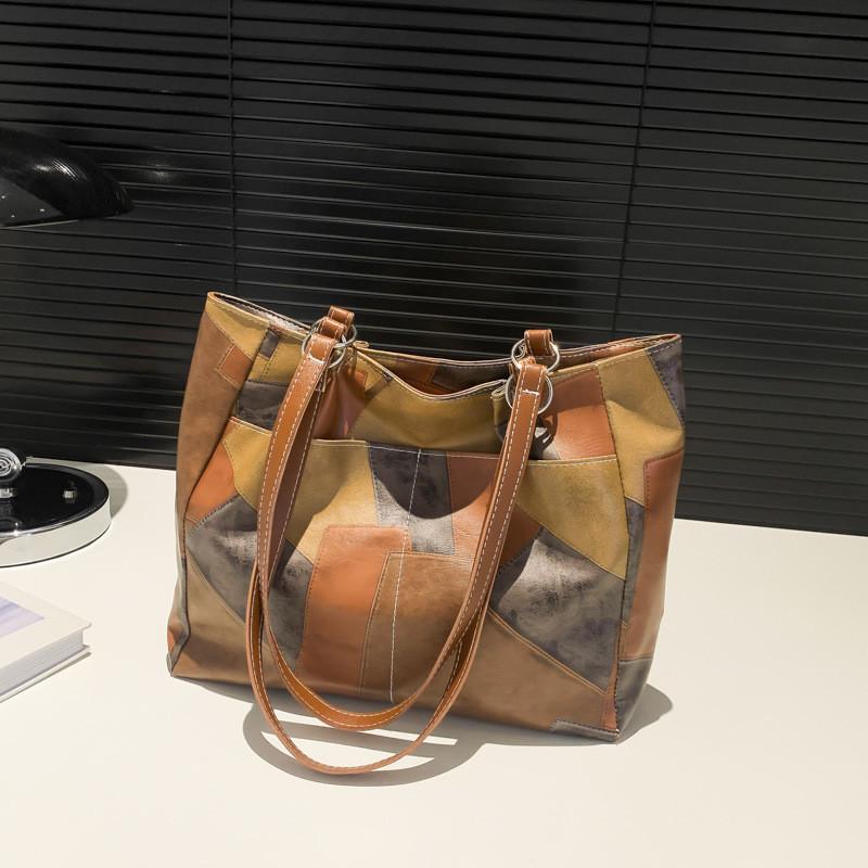 Fashionable Pu Tote Bag For Women In Cool Gray Blue And Brown Colors