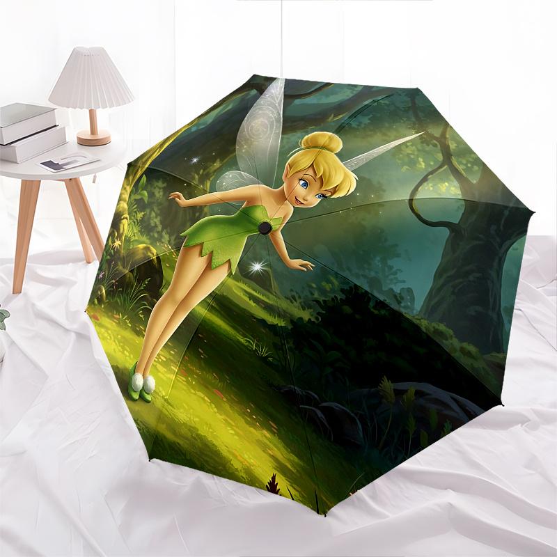 Disney Tinkerbell, Tinker Bell Automatic Open/Close Umbrella - Cute Umbrella with Cute Design, Portable 3-Fold Compact Umbrella for Men & Wo