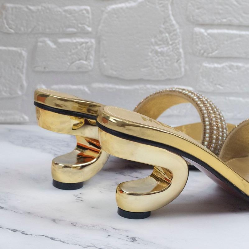 Женские открытые носки необычные высокие каблуки гладиаторские сандалии элегантные блестящие жемчужные шлепанцы женские летние туфли тапочки со стразами