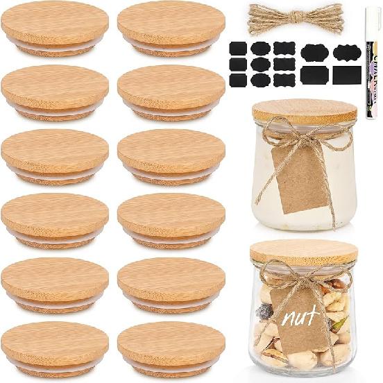 Oui Yogurt Jar Lids, Oui Yogurt Bamboo Jar Lids Set, Wooden Lids for Oui Yogurt Jars, Oui Yogurt Jars Lids with Silicone Sealing Rings, Cookie Glass