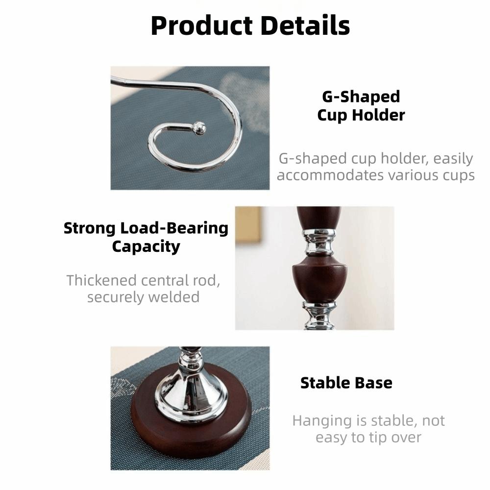 Wooden 6 Bottles Wine Glass Rack Freestanding Space Saving Glasses Wine Racks Large Capacity High-Stem Glass Holder Dining Room