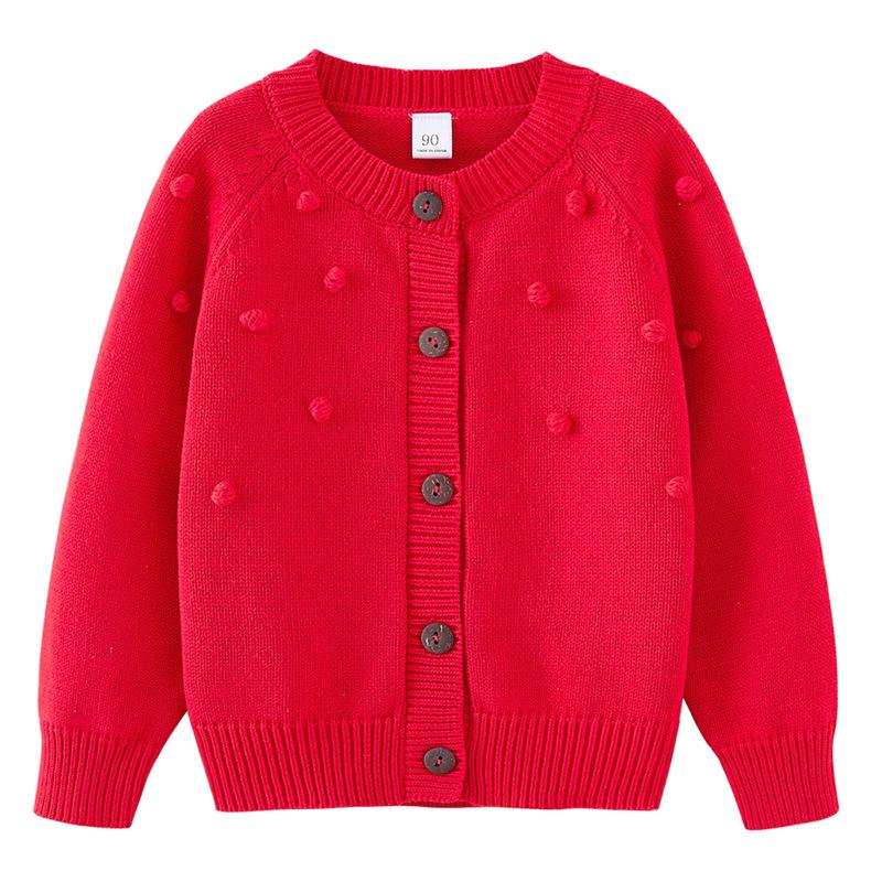 Spring and Autumn Children's Handmade Ball Wool Coat Jacket Pure Cotton Girls Knitted Cardigan