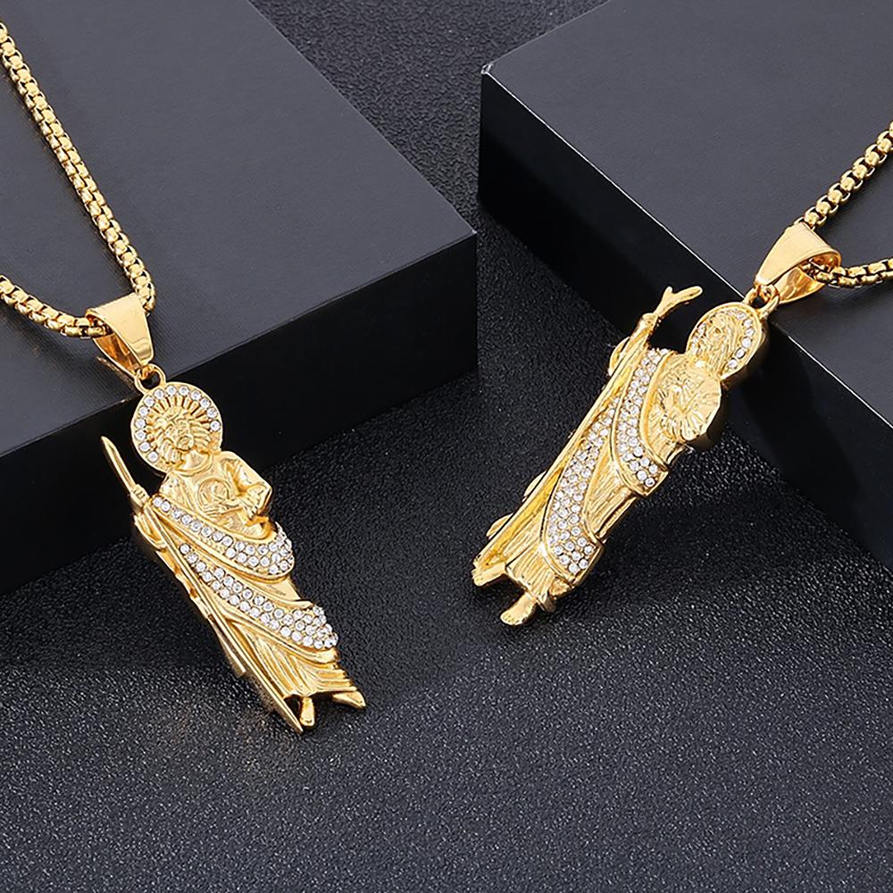Vintage Fashion San Judas Tadeo Pendant Necklaces For Men Women Stainless Steel Saint Jude Thaddeus Necklace Religious Jewelry