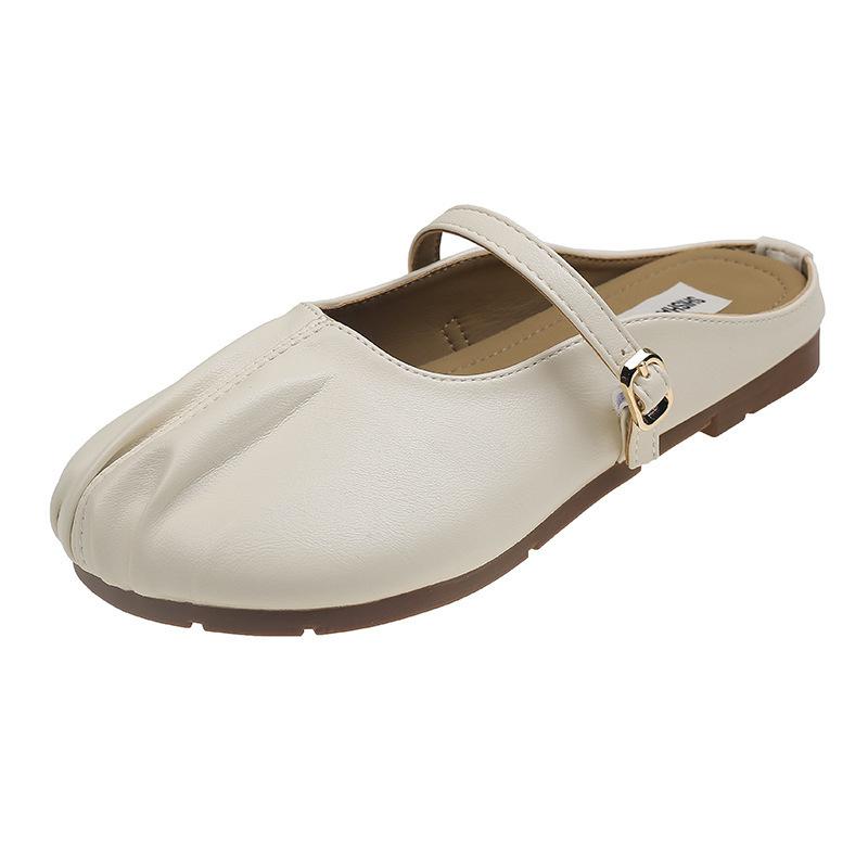 Тапочки женские летние для улицы, плоские ленивые туфли для беременных, повседневные с закрытым носком, новые одинарные туфли, полушлепки на половину стопы 2025