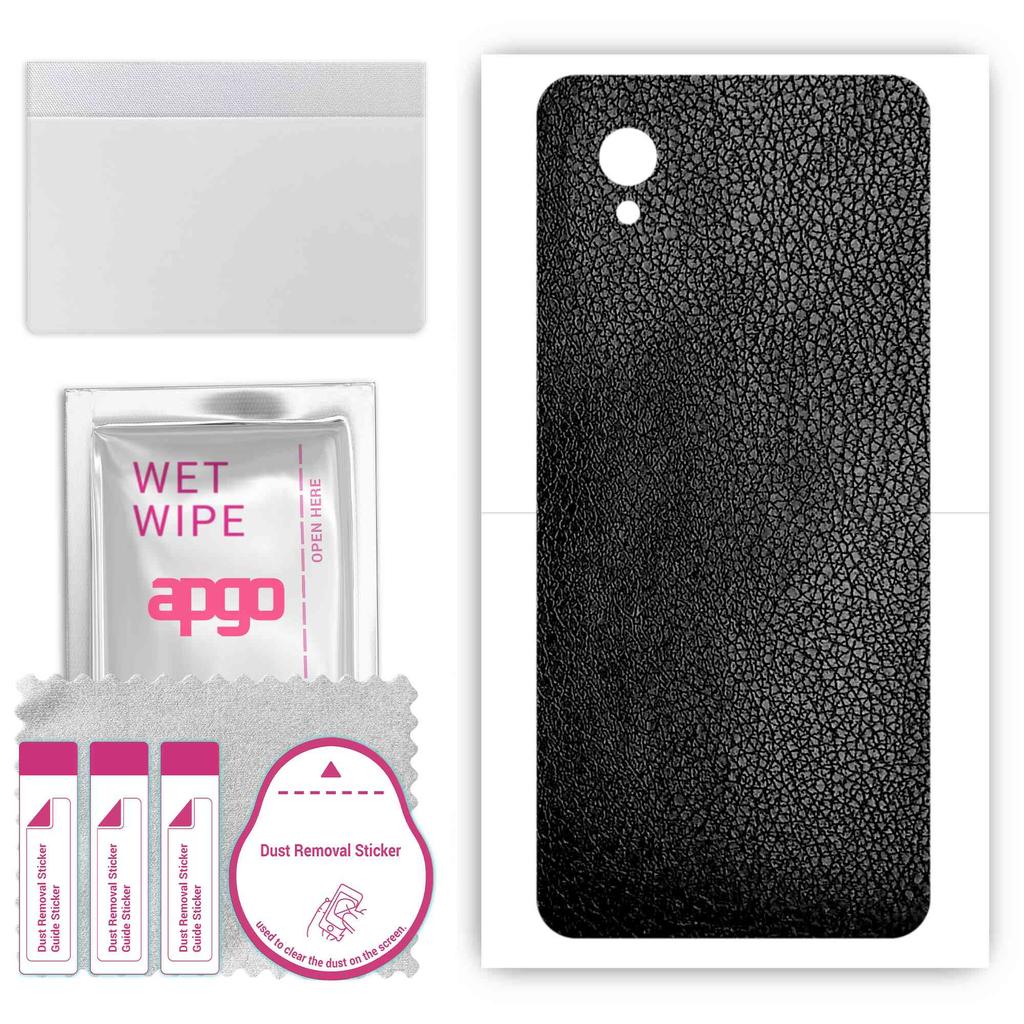 apgo Protective Skin Sticker for the back compatible with Alcatel 1 Plus, Wrap Film, Foil, Vinyl - Pattern Black Leather