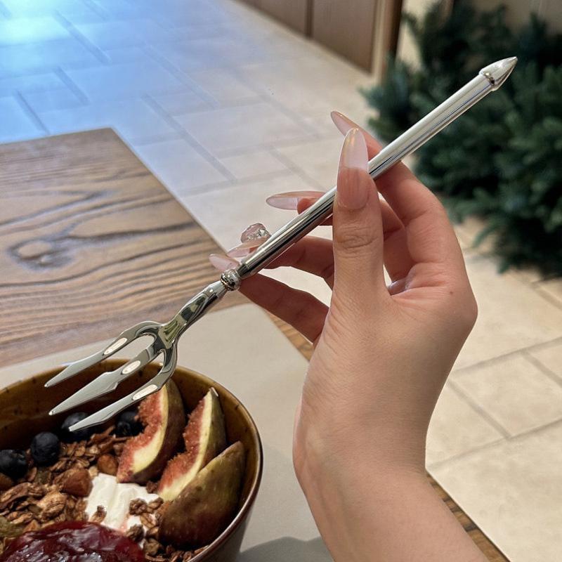 Столовая вилка из нержавеющей стали с длинной ручкой для фруктового салата, вилка для десерта в ресторане, дома, в школе