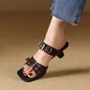 Мода 2025 Новые Инс Натуральная Кожа Сандалии Пряжки Черные Высокие Каблуки Платформы Летняя Обувь Женская Комфорт Новая Повседневная Обувь Тапочки