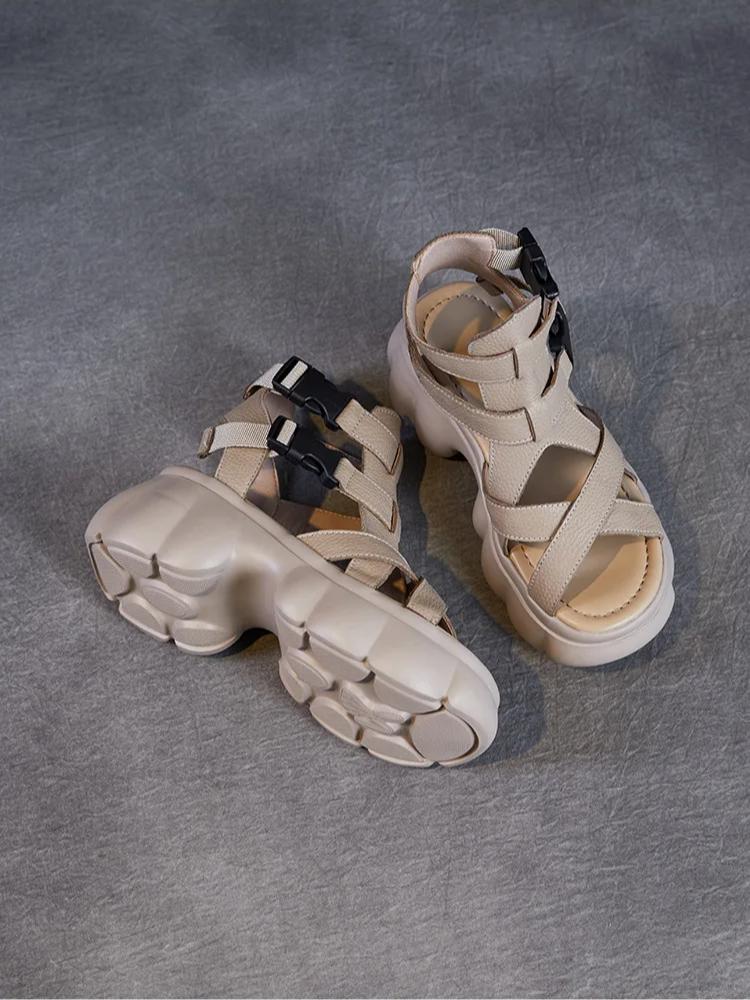 Johnature Сандалии из натуральной кожи на толстой подошве, увеличивающие рост, римские женские туфли на платформе