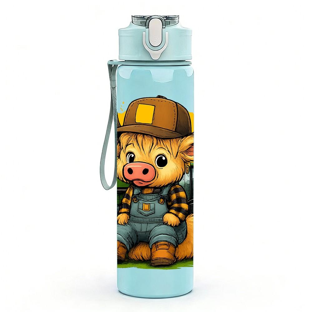 1PC Construction Pig Worker Cartoon 750ml Color Plastic Sports Water Bottle Leakproof Flip Straw Lid Suitable for Sports Office Home Use