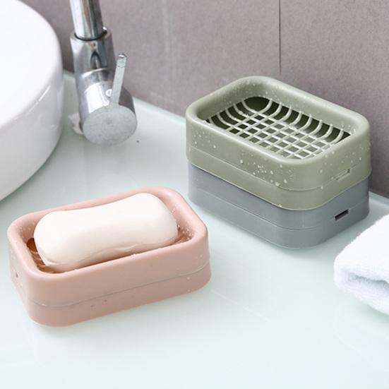 Bathroom Soap Box Double Layers Mesh Drainage Quick Drying Smooth Edge Solid Color Soap Holder Soap Tray Hotel Soap Organizer Home Bathroom KTY
