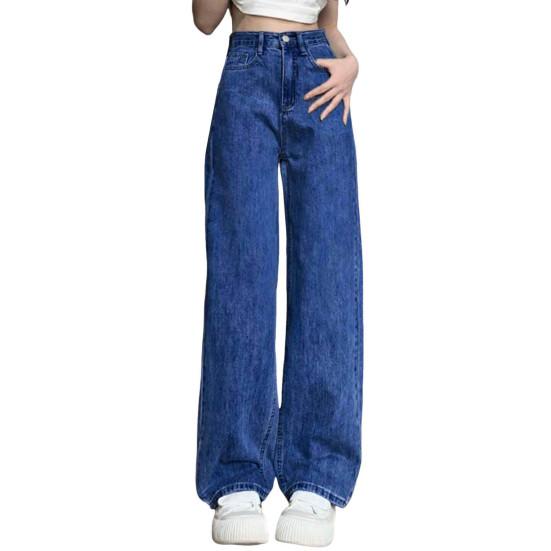 Women's Jeans with High Waist Zipper Closure Vintage Loose with Pockets Trousers Casual Wear Straight Wide Street Long Trousers
