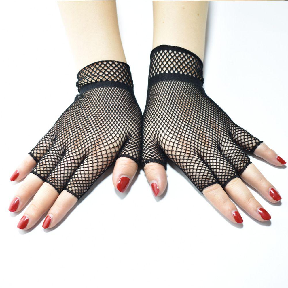 Women Men Fishing Net Stretch Half-finger Gloves Lace Mittens Short Gloves Mesh Fishnet Gloves