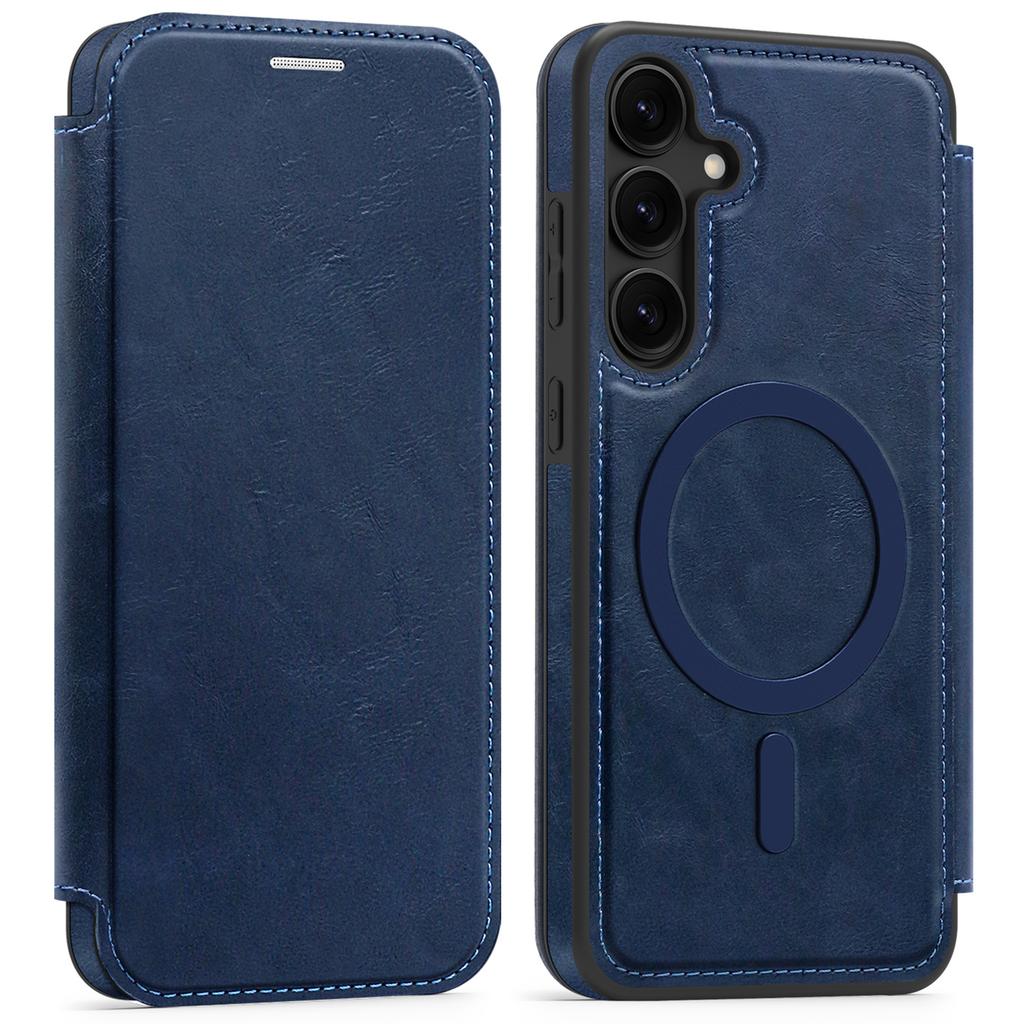 For Samsung Galaxy S24+ Case Compatible with MagSafe RFID Blocking Card Holder Leather Phone Cover