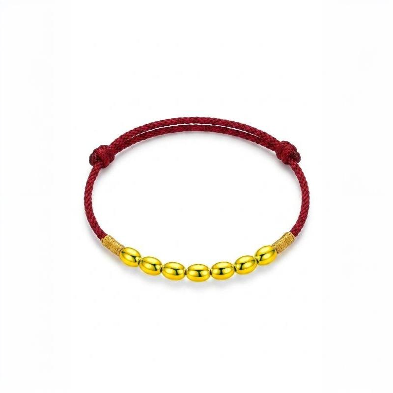 Handmade Red Rope Lucky Bracelet Gold Plated Rice Bead Adjustable Charm Jewelry for Holiday Gifting