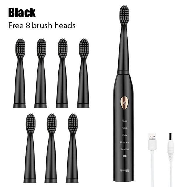 Clean Adult Black White Classic Acoustic Electric Toothbrush Adult 5-gear Mode USB Charging IPX7 Waterproof Acoustic Electric