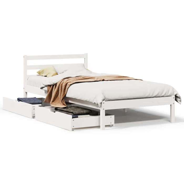 VidaXL Cadre de lit avec tiroirs blanc 90x190 cm bois pin massif, sommier, cadre de lit simple, cadre de lit en bois massif 3301527