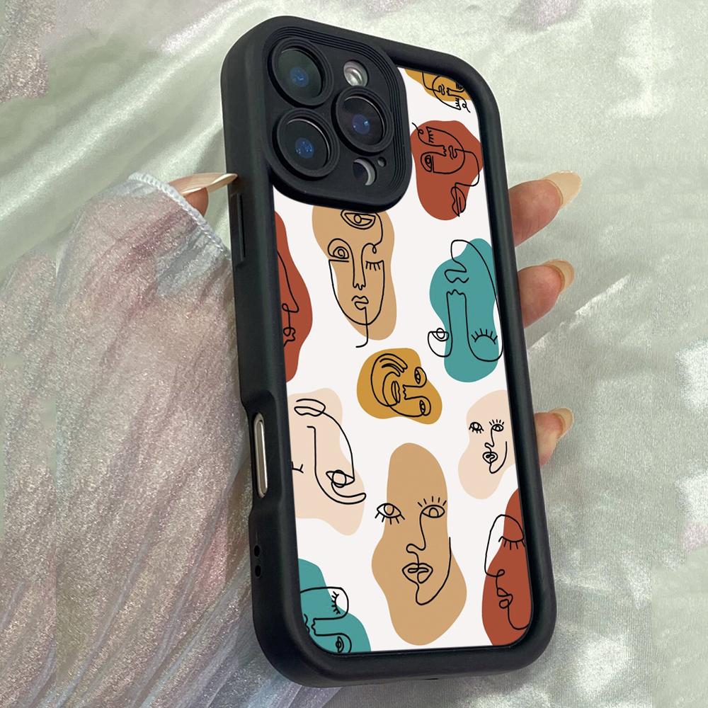 JT3 Абстрактные лица рисунок одной линией Чехол для для iPhone 17 16 Pro Max Samsung S26 Ultra A17 A26 A07 Xiaomi Redmi Note 14 Pro Plus Мягкий ТПУ Чехол