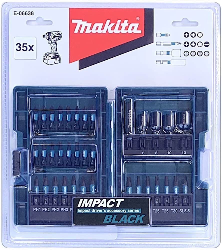 Makita Набор из 35 головок для ударного гайковерта с шестигранным хвостовиком и футляром 6,35 мм E-06638 [Товар]