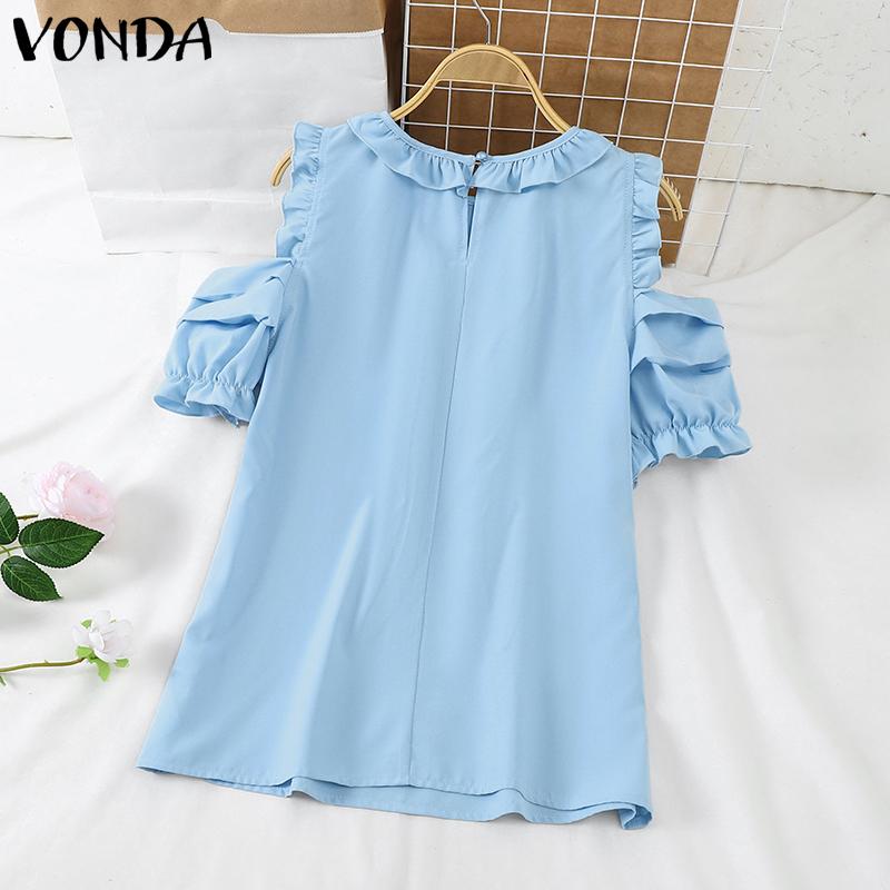 VONDA Женские летние однотонные блузки с круглым вырезом и открытыми плечами с коротким рукавом