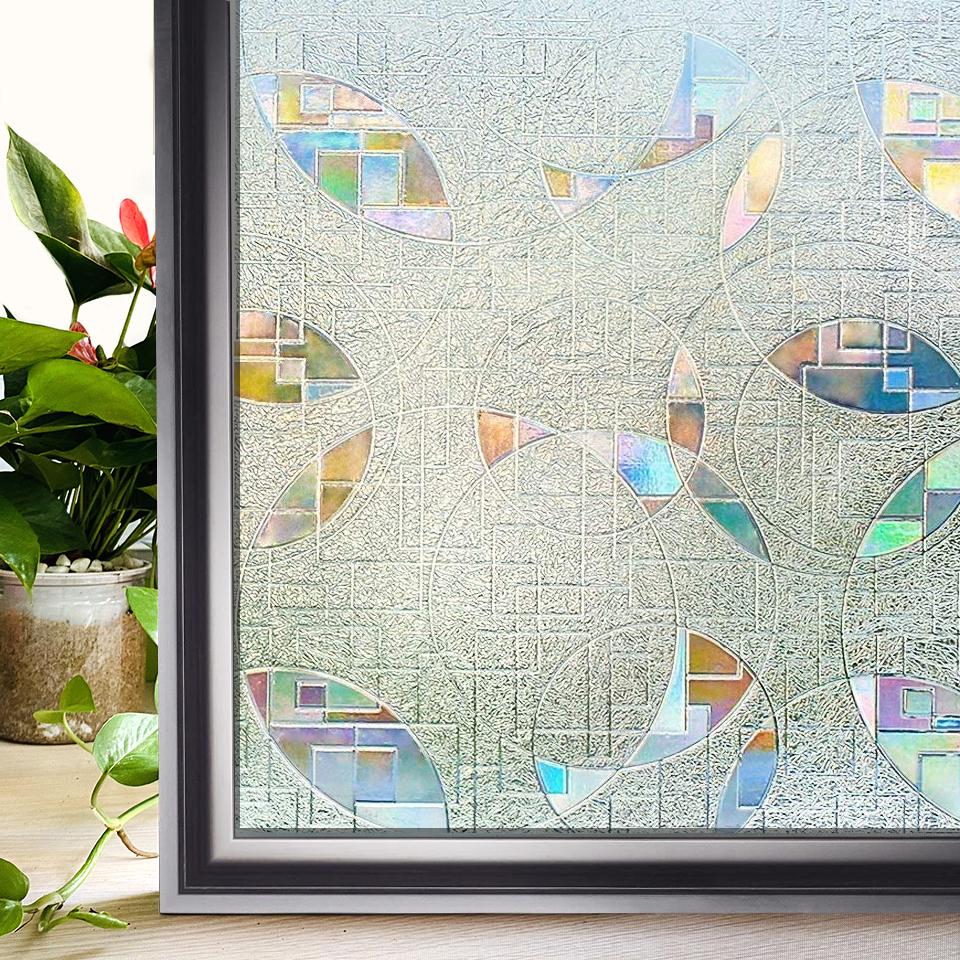 Window Privacy Film Rainbow Window Clings 3D Decorative Window Vinyl Stained Glass Window Decals, Static Cling Window Sticker