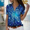 2025 Summer New Fashion Women's Plant Printed Short Sleeve V-neck Casual Button-down Shirt Top
