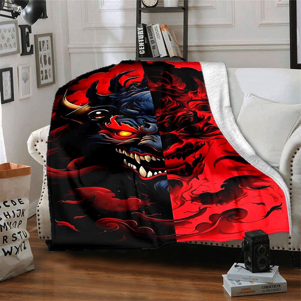 1pc Demon Mask Blanket, Lightweight Flannel Throw For Sofa, Bed, Travel, Camping, Livingroom, Office, Couch, Chair