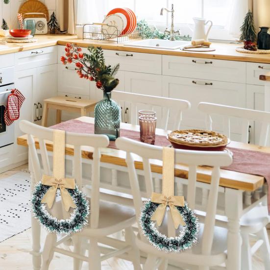 Mini Christmas Cabinet Wreaths 5.1 Inch Small Kitchen Xmas Decor with Red Ribbon Bow Plastic Rattan Fabric Window Door Office Holiday Decoration