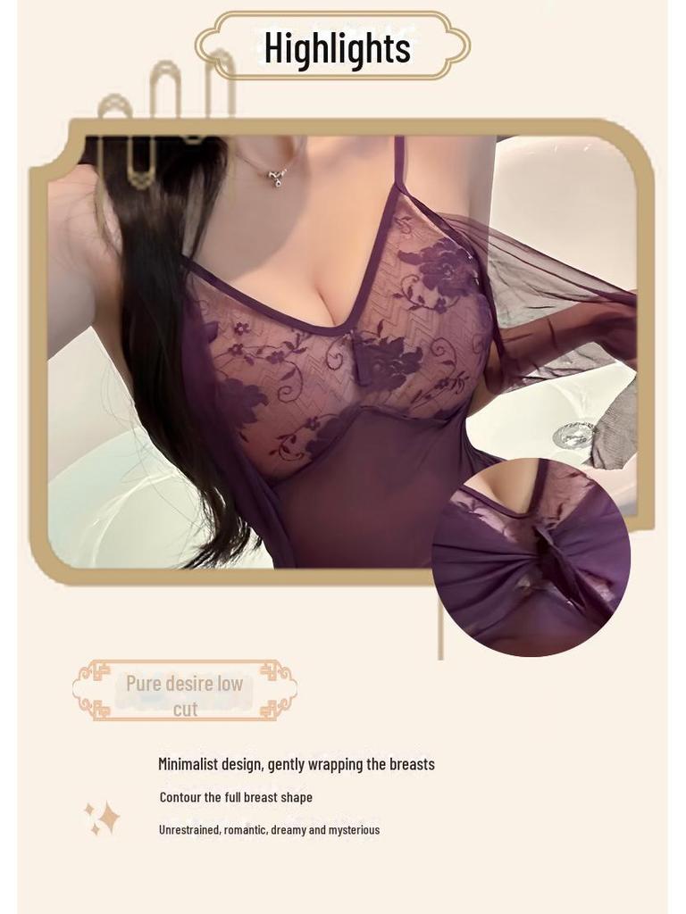 Женское сексуальное нижнее белье Manyu: Ночная рубашка Pure Desire с подвязками и бантом из ленты - Модель 9390