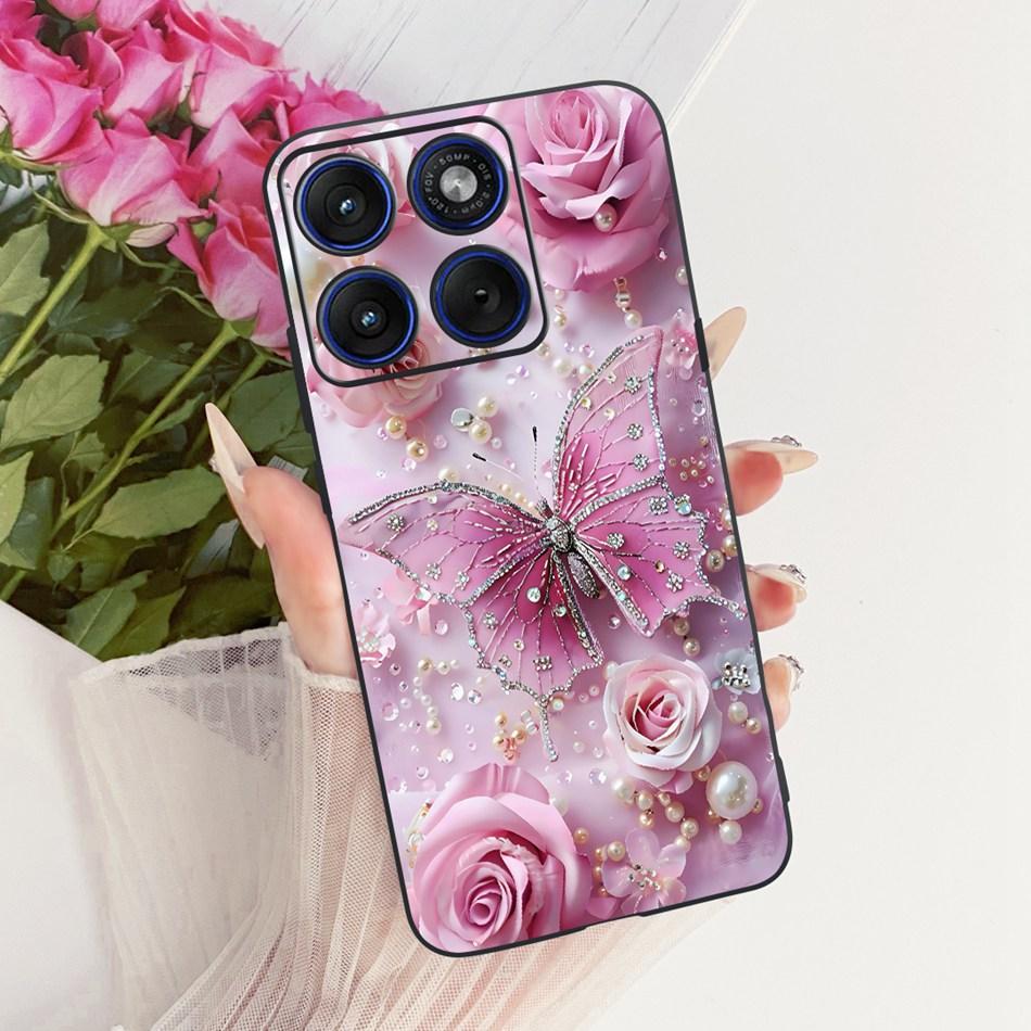 For Motorola Edge 70 Cute Flower Butterfly Cat Painted Case For Motorola Moto X70 Air Edge70 5G Black Silicone Soft Phone Cases