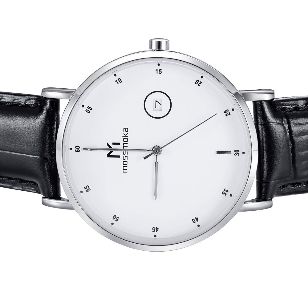 Мужские часы MSMK, модель 2020 года, Аналоговые с кожаным ремешком, Отображение даты, Деловой стиль, Доступные, Популярные, Белый циферблат 40 мм, Водонепроницаемые, Настоящая кожа 20 мм
