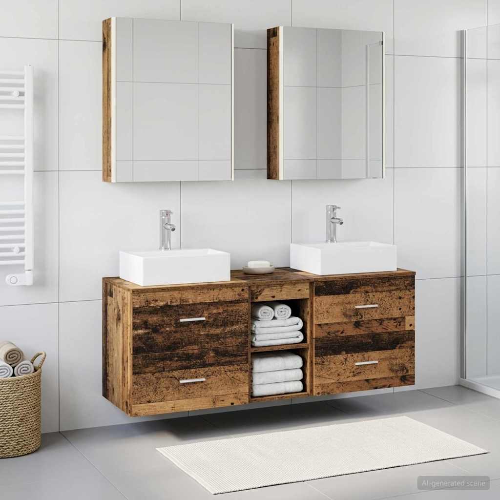 Bathroom Furniture Set 5 pcs Reclaimed Wood Engineered Wood and Glass