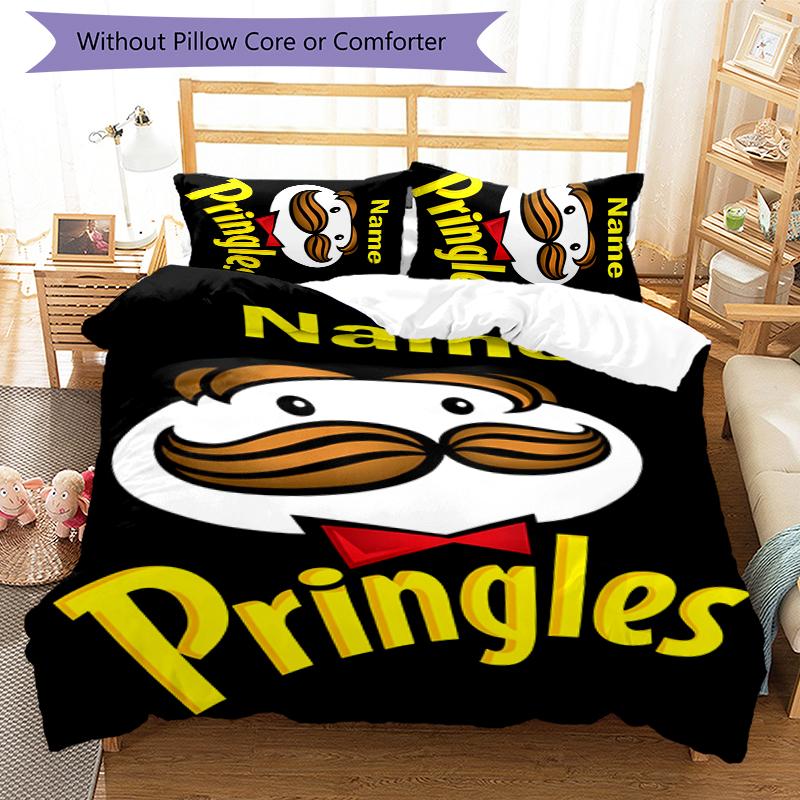 3pcs Custom Name Pringles Bedding Set Duvet Cover Closure Includes 1 Duvet Cover & 2 Pillowcases for All Seasons Bedroom Decor