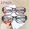 2PCS Women Printing Reading Glasses Eyesglasses Frame Ultralight Retro Floral Prebyopia Eyeglasses With Anti Blue Light 0...+4.0