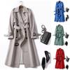 Осень-зима Женский Тренчкот Отложной Воротник Однотонный Двубортный с Поясом Средней Длины Свободный Термобелье С Длинными Рукавами Для Езды На Работу И Свидания