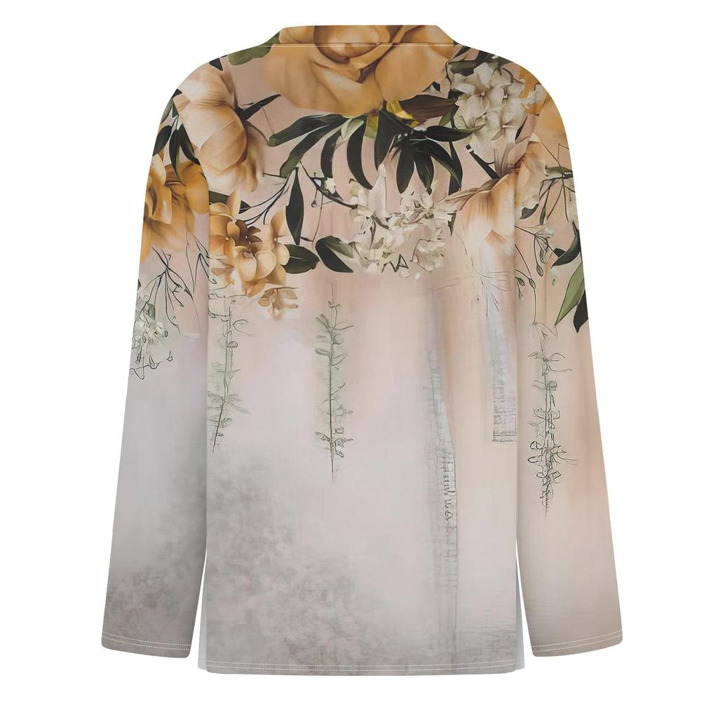 Women's Fashion Casual Slit Hem Round Neck Long Sleeve Loose  Printed T-Shirt Ladies Top