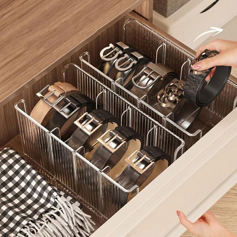 Clear Organiser Box For Neckties Belts Jewelry Multi Compartment PET Storage Case Home Organization Tool
