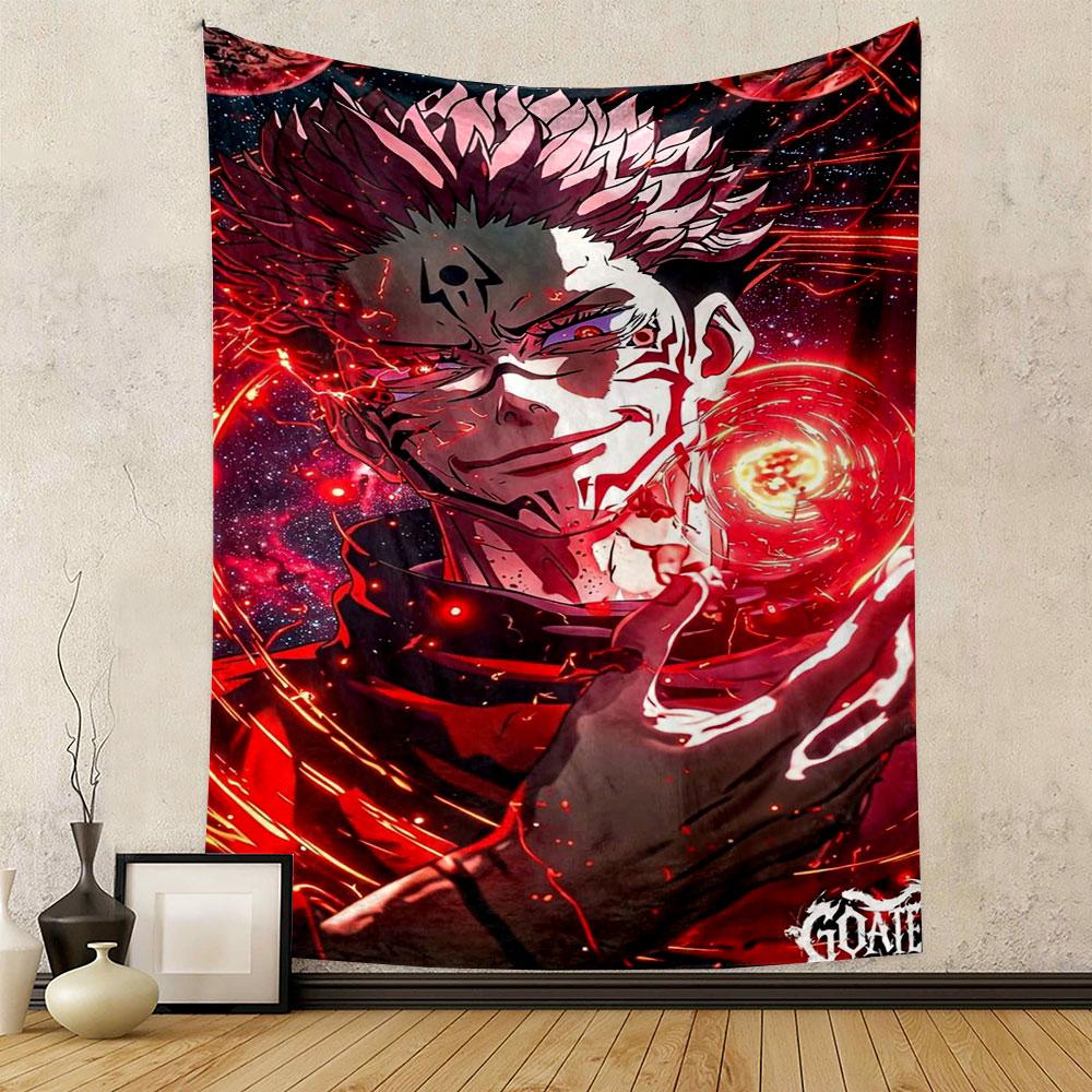 Anime Style Dark Warrior with Red Energy Patterned tapestry home decor, suitable for bedroom and living room, gift