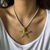 Exaggerated Big Starfish Pendant Necklace for Women Punk White Thick Rope Chain Choker Necklace Party Zircon