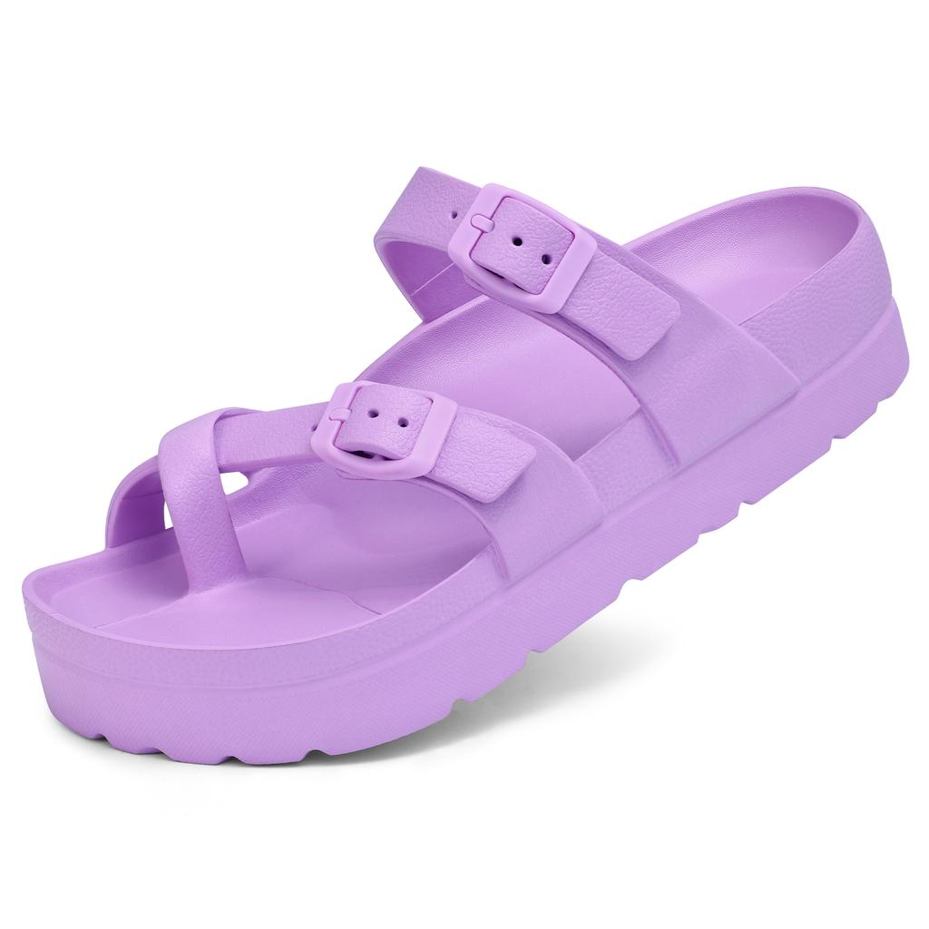 Bebealy Fashion Sandals for Women and Men Pillow Slippers Double Buckle Sandals Adjustable Slides EVA Flat Sandals Beach Sandals