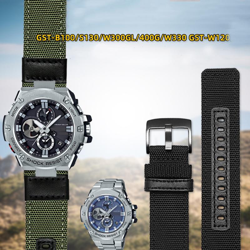 ONENylon Холст Кожаный Ремешок Для Часов Для G-shock Casio GST-B100/S130/S100G/W300G/W330/400G/410 GST-W120L/S120/W130L/S110 Мужской РемешокMN