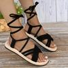 Fashion Women's Fashion Sandals Summer Classic Black Round Head Ankle Lace Up Sexy Elegant Comfortable Sandals for Women